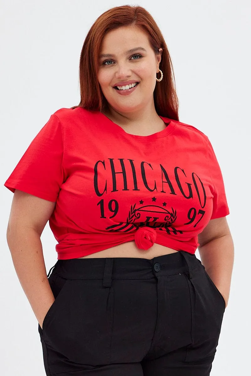Bohemian freedom Red Graphic T-shirt Short Sleeve Crew Neck