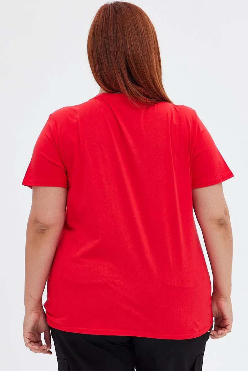 Multi Purpose Wear Versatile Look Red Graphic T-shirt Short Sleeve Crew Neck