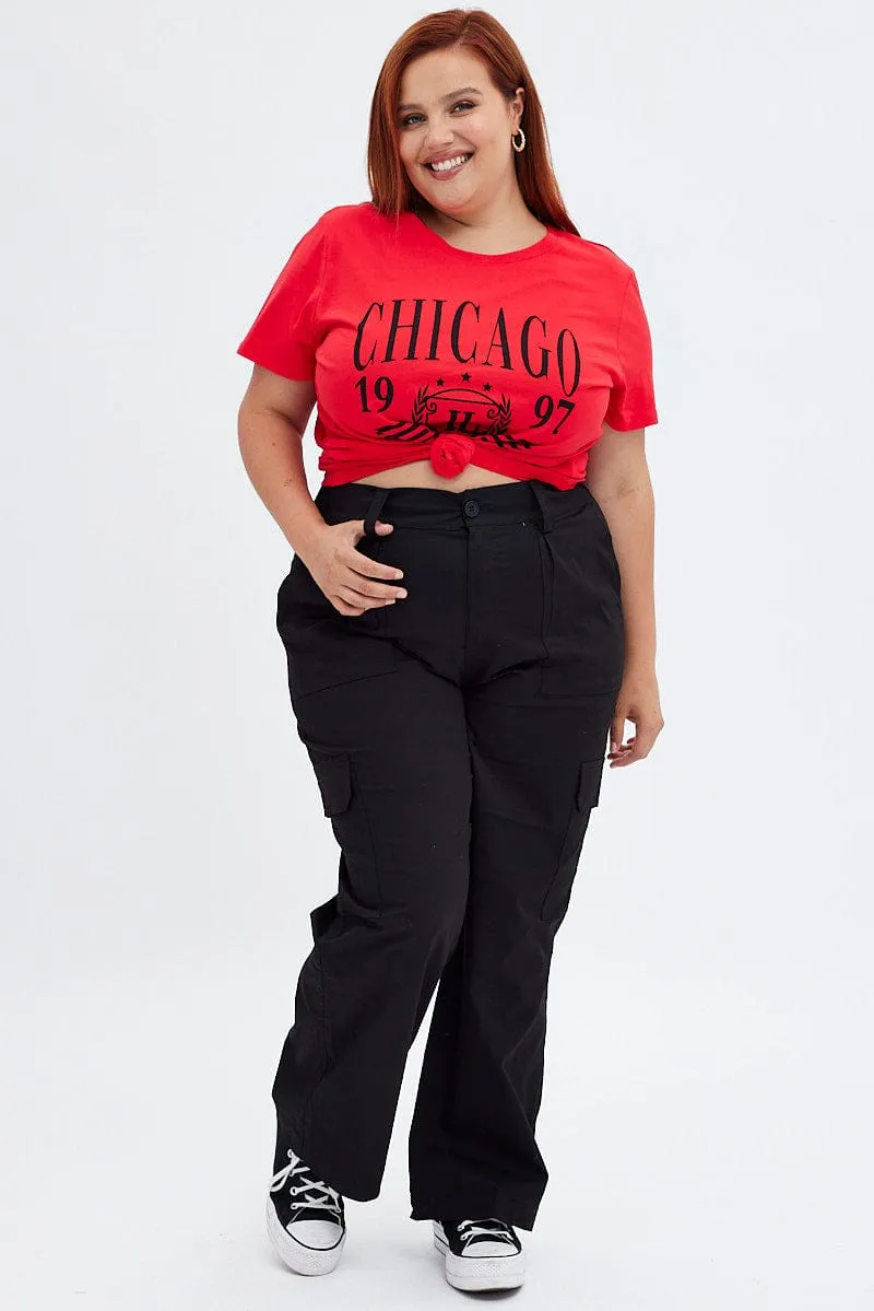 Red Graphic T-shirt Short Sleeve Crew Neck Anti-bacterial Retro