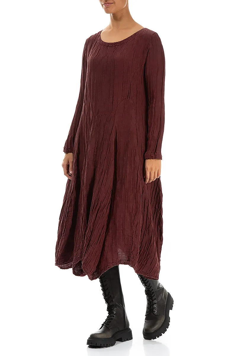 Flared Crinkled Merlot Silk Linen Dress AntiSnagFabric