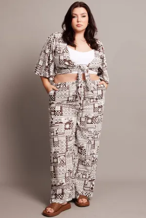 Outdoor Essentials Perfect Fit Brown Abstract Wide Leg Pants High Rise