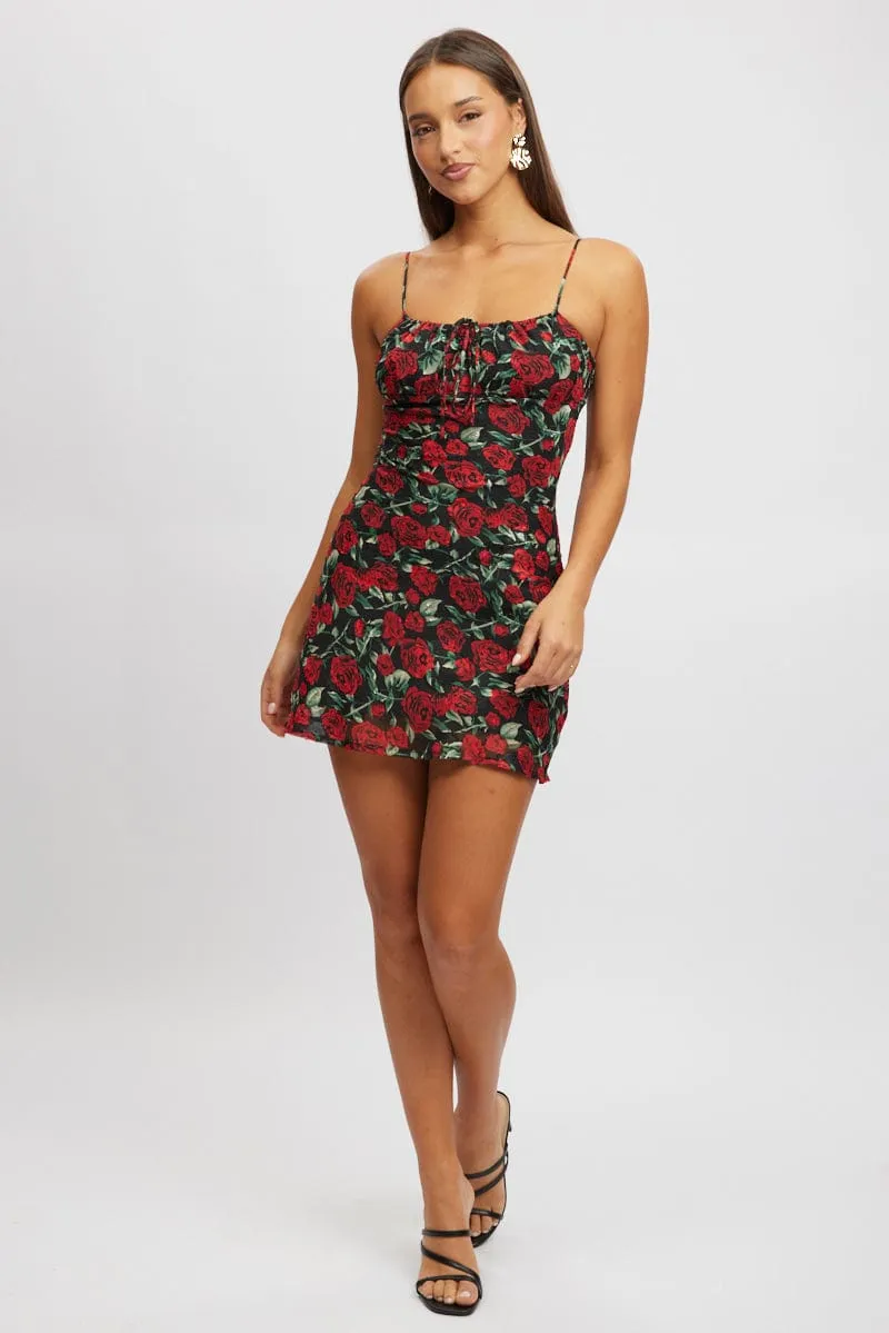 Red Floral Mini Dress Bias Photo Ready