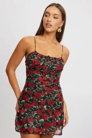 Vibrant Chic Wear Red Floral Mini Dress Bias