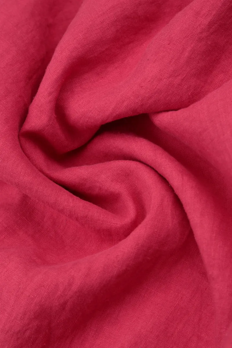 WaterResistant Coating Buttoned Raspberry Linen Dress