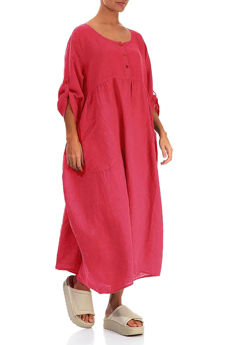 Road Look Moon Beam Buttoned Raspberry Linen Dress