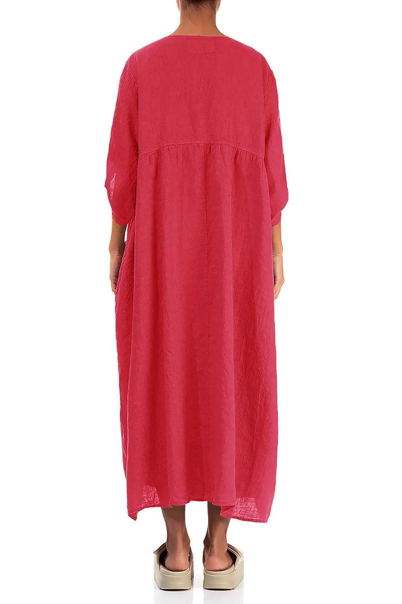 Recycled materials Parisian Chic Buttoned Raspberry Linen Dress