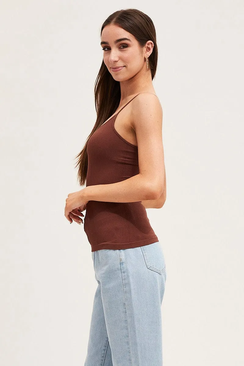 Brown Seamless Singlet Top Basic Wear