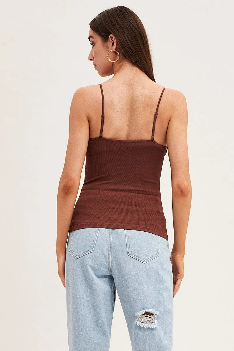 Brown Seamless Singlet Top Office Mood