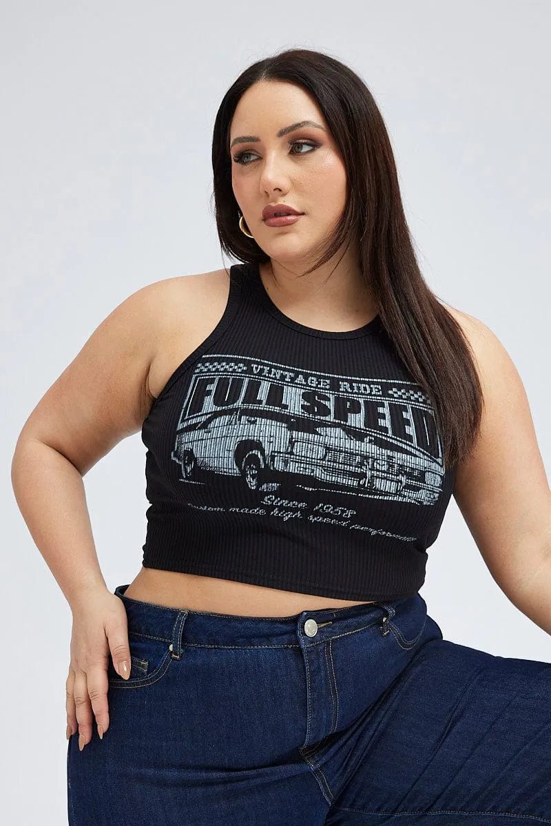 TensionAdjustedWaistband Active clothing Black Graphic Tank Top Crew Neck