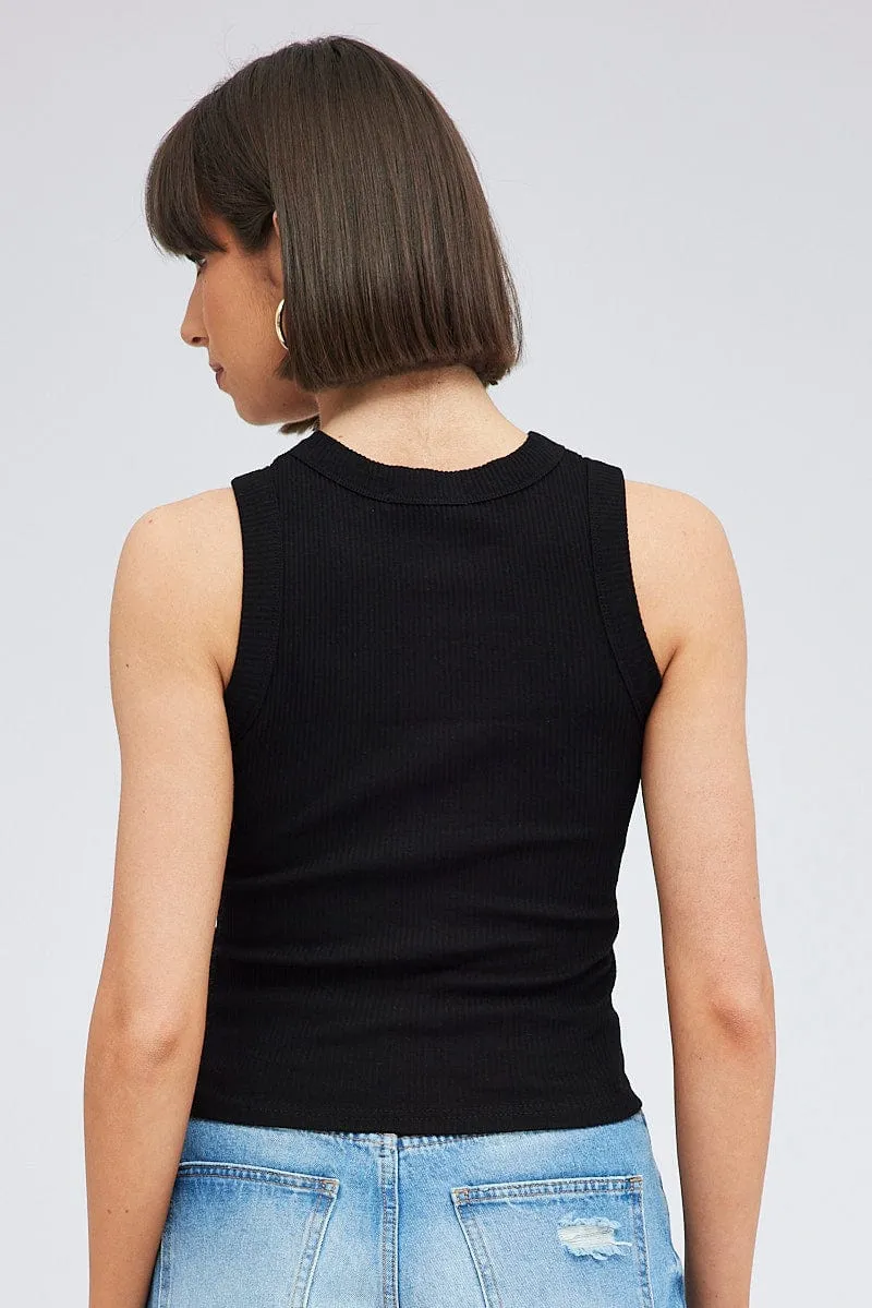 Essential Tee Black Tank Top Sleeveless Crew Neck Washed