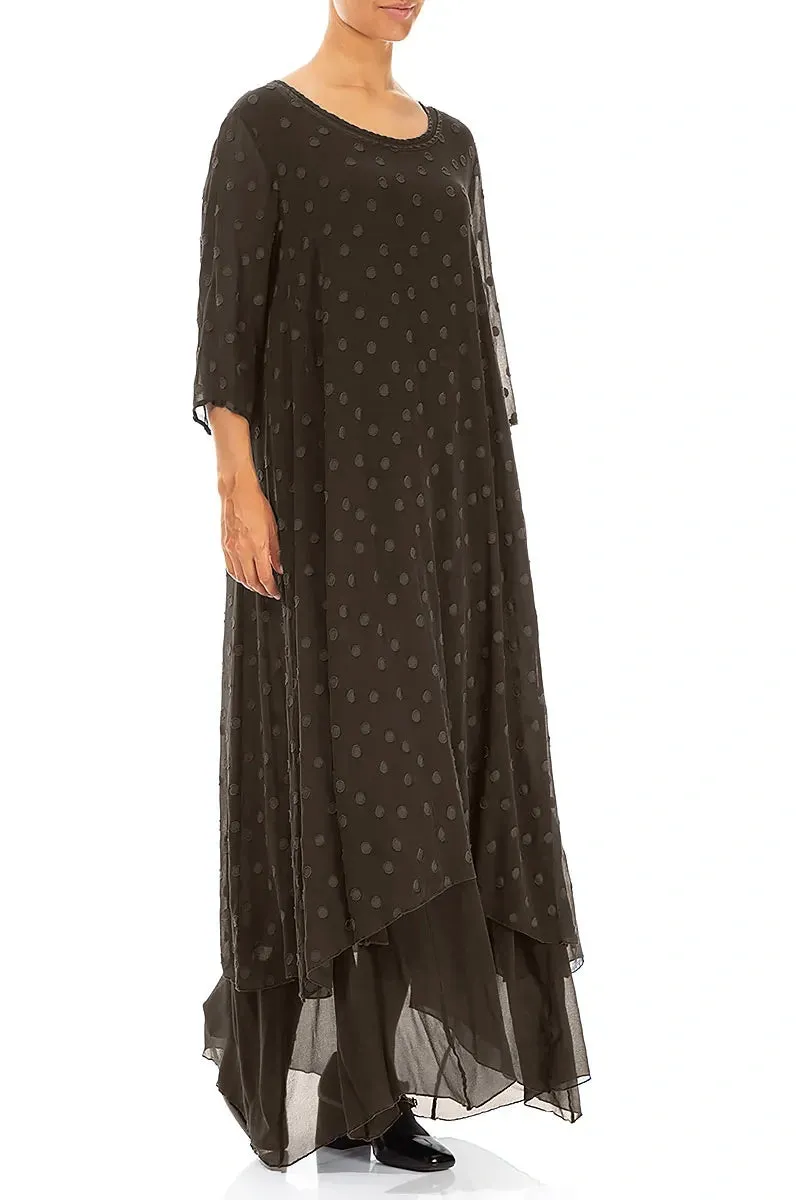 Concert Vibe Layered Dotty Forest Brown Silk Dress