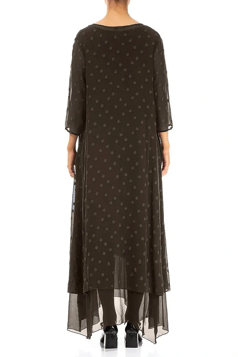 Plane Mood Layered Dotty Forest Brown Silk Dress