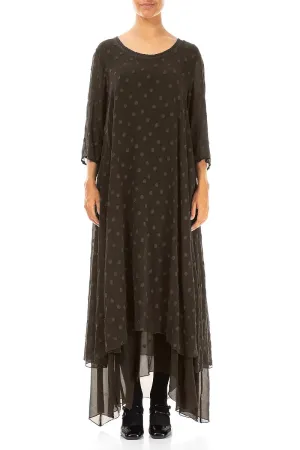 Layered Dotty Forest Brown Silk Dress Comfortable Lounge Global Glow