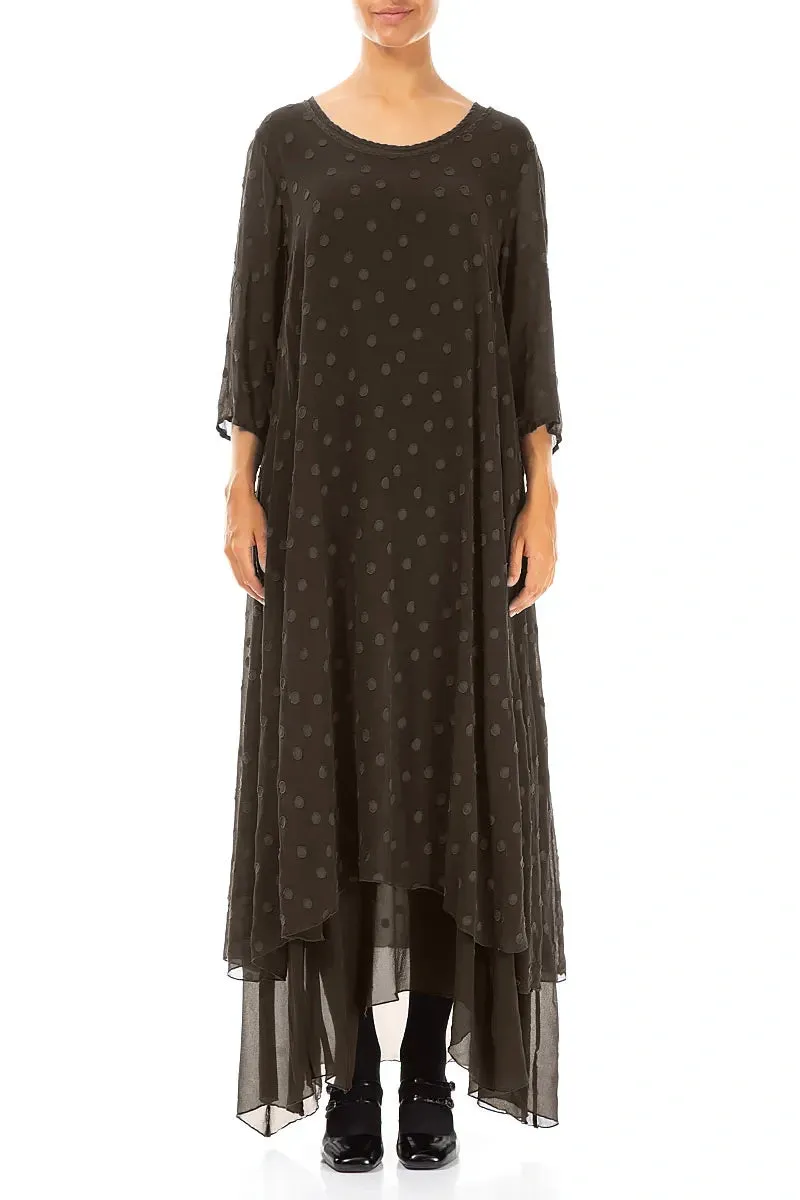 Layered Dotty Forest Brown Silk Dress Comfortable Lounge Global Glow