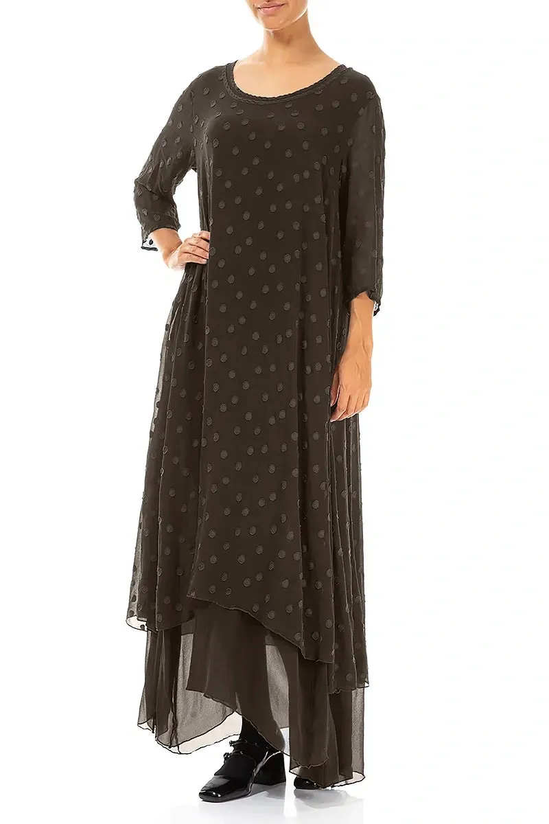 CompressionKnit Layered Dotty Forest Brown Silk Dress
