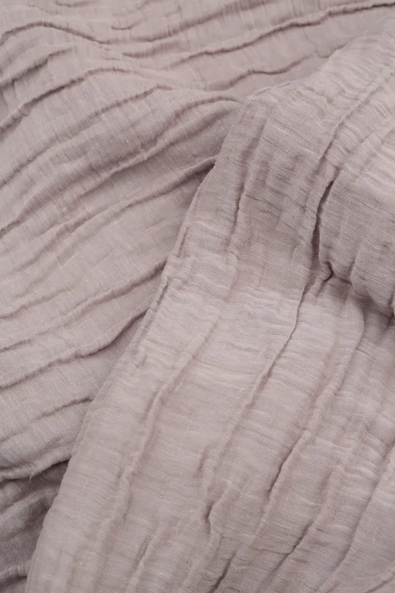 Relaxed Style Tagless Labeling Long Sleeves Balloon Crinkled Greige Silk Linen Dress