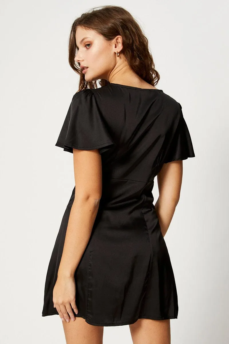 Black Mini Dress Short Sleeve Day-to-evening versatile mini Lightweight mini dress