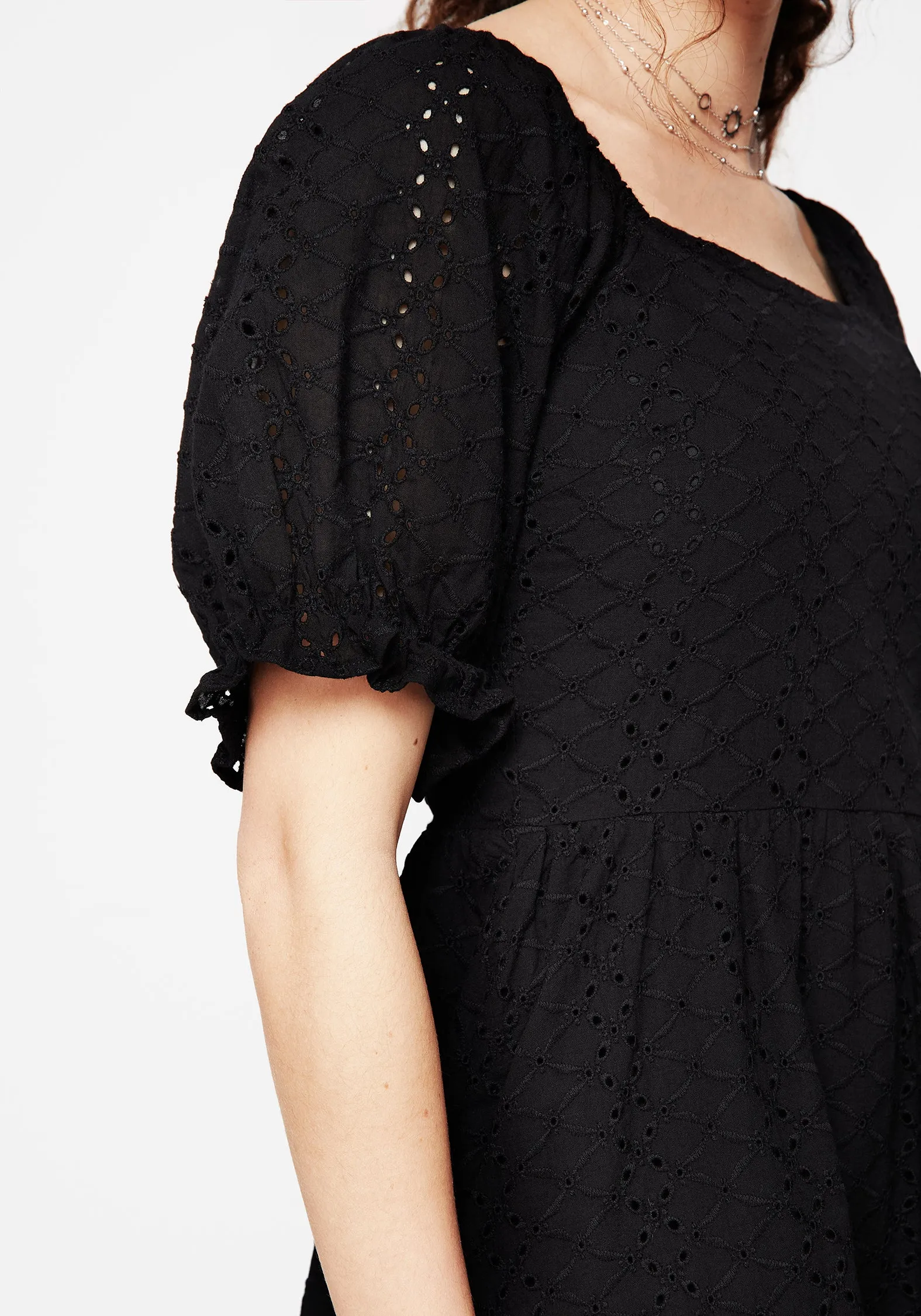 Euthymia Broderie Puff Sleeve Mini Dress Charming Prints Fresh Edge