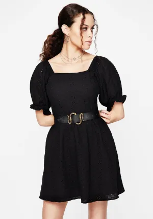 Non Restrictive Cut Euthymia Broderie Puff Sleeve Mini Dress