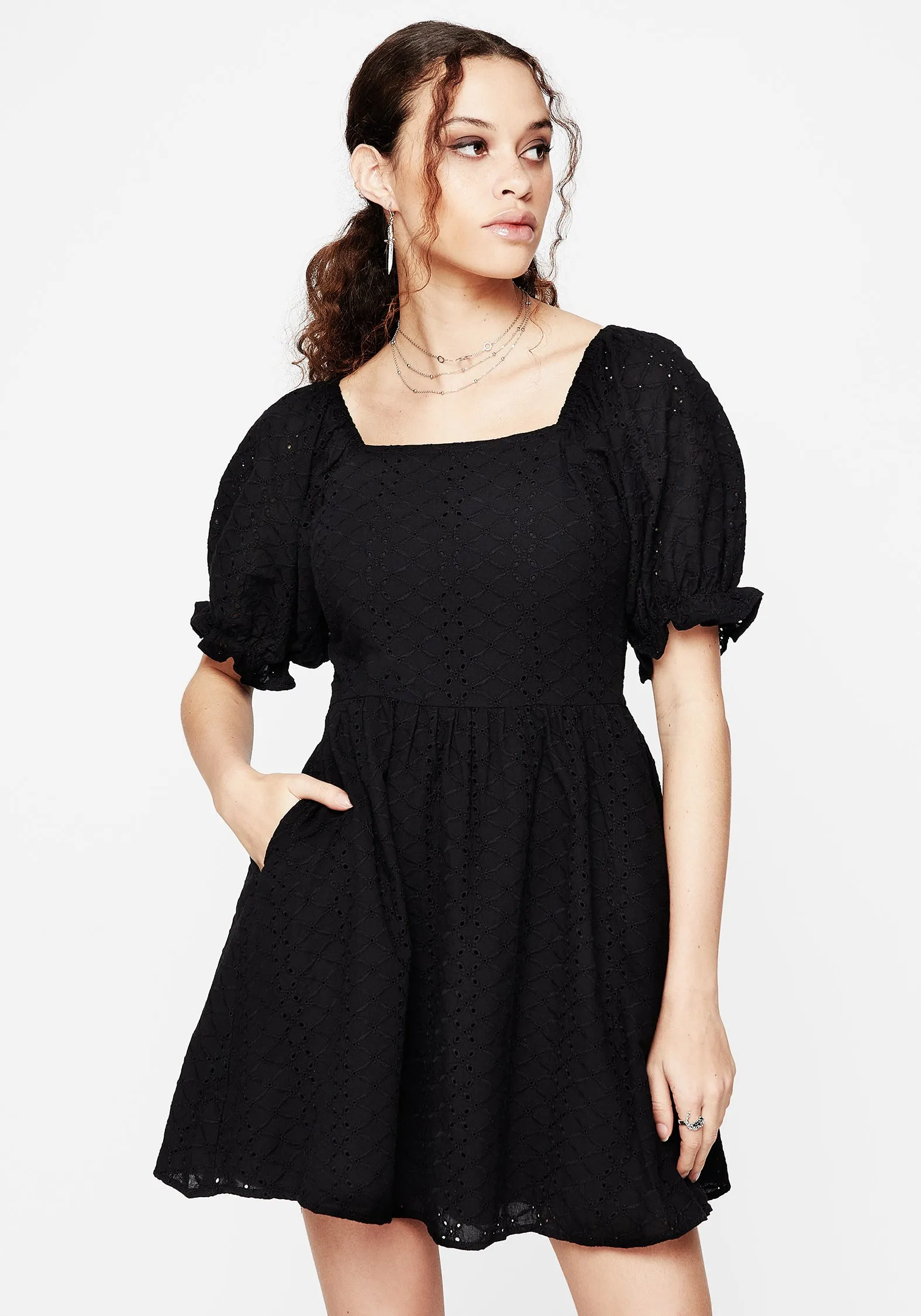 Comfortable summer night dress Euthymia Broderie Puff Sleeve Mini Dress