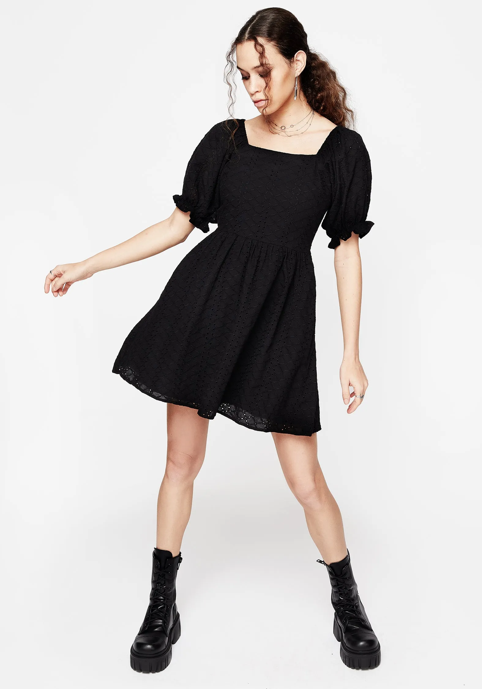 Euthymia Broderie Puff Sleeve Mini Dress Low Bulk