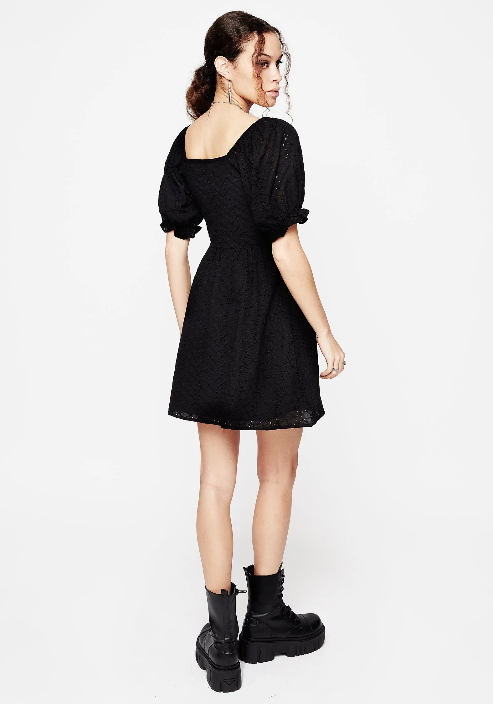 Euthymia Broderie Puff Sleeve Mini Dress Effortless Fashion