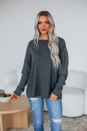 Breah Waffle Knit Top - Vintage Black Wrinkle Resistant Knit