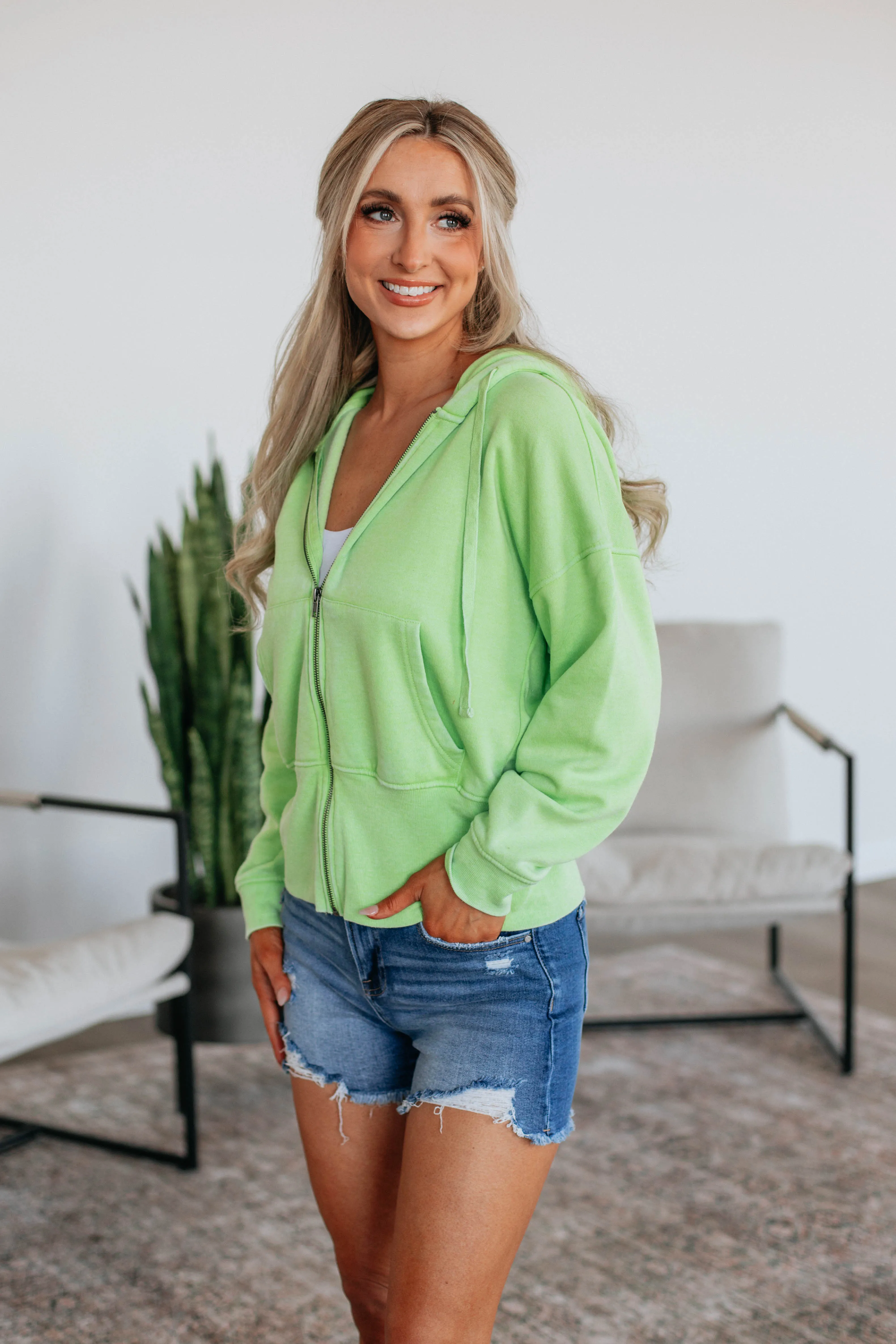 Maxwell Washed Zip-Up Hoodie - Kiwi SheerLayeredPanels Light Core