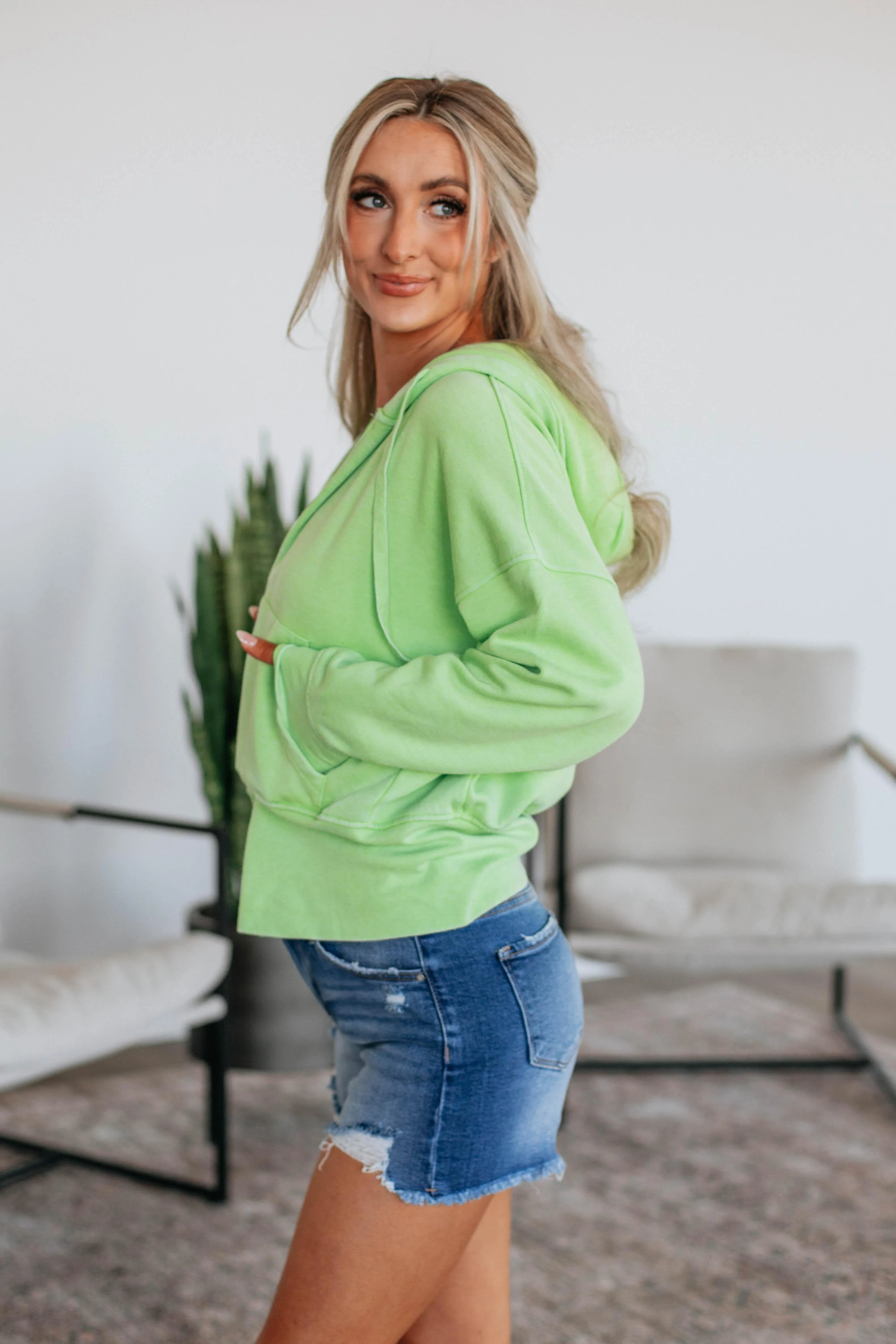 Maxwell Washed Zip-Up Hoodie - Kiwi Comfortable Pants NoSlip Hem