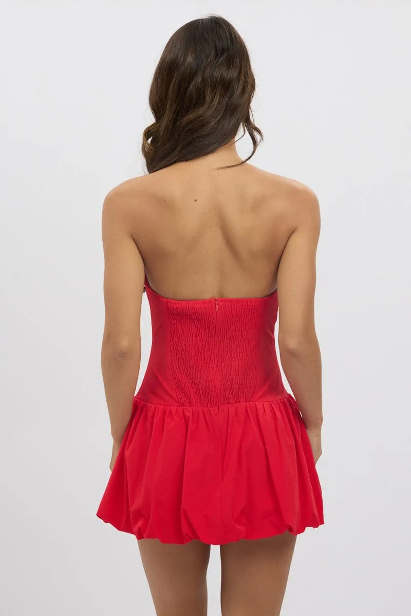 Comfortable Shoes WaterRepellentCoating Red Bubble Dress Strapless Mini
