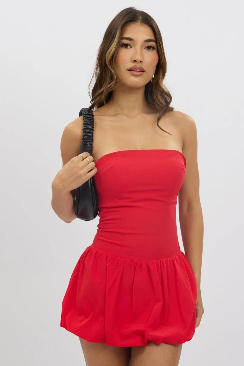 Red Bubble Dress Strapless Mini BiasCut Trims