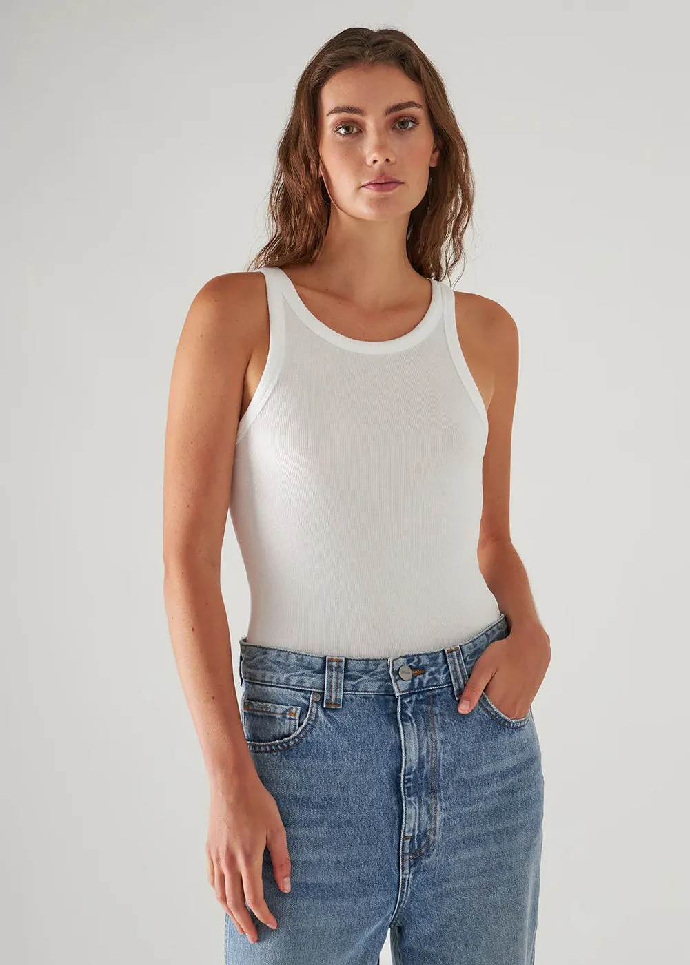 High Crew Rib Tank Top Quick Flexible Quick Absorb Material