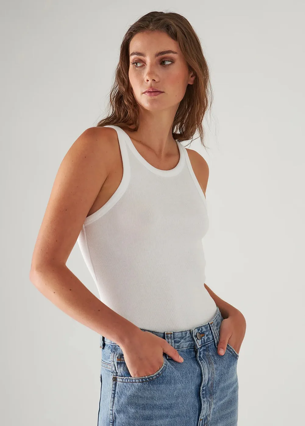 WrinkleFree Material snowfield High Crew Rib Tank Top