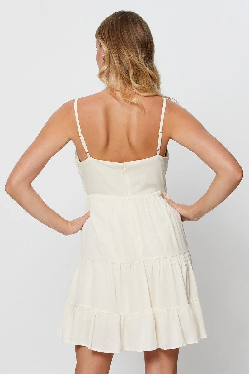 Party Edge Trendy Wearable Beige Mini Dress Sleeveless Sweetheart Neckline