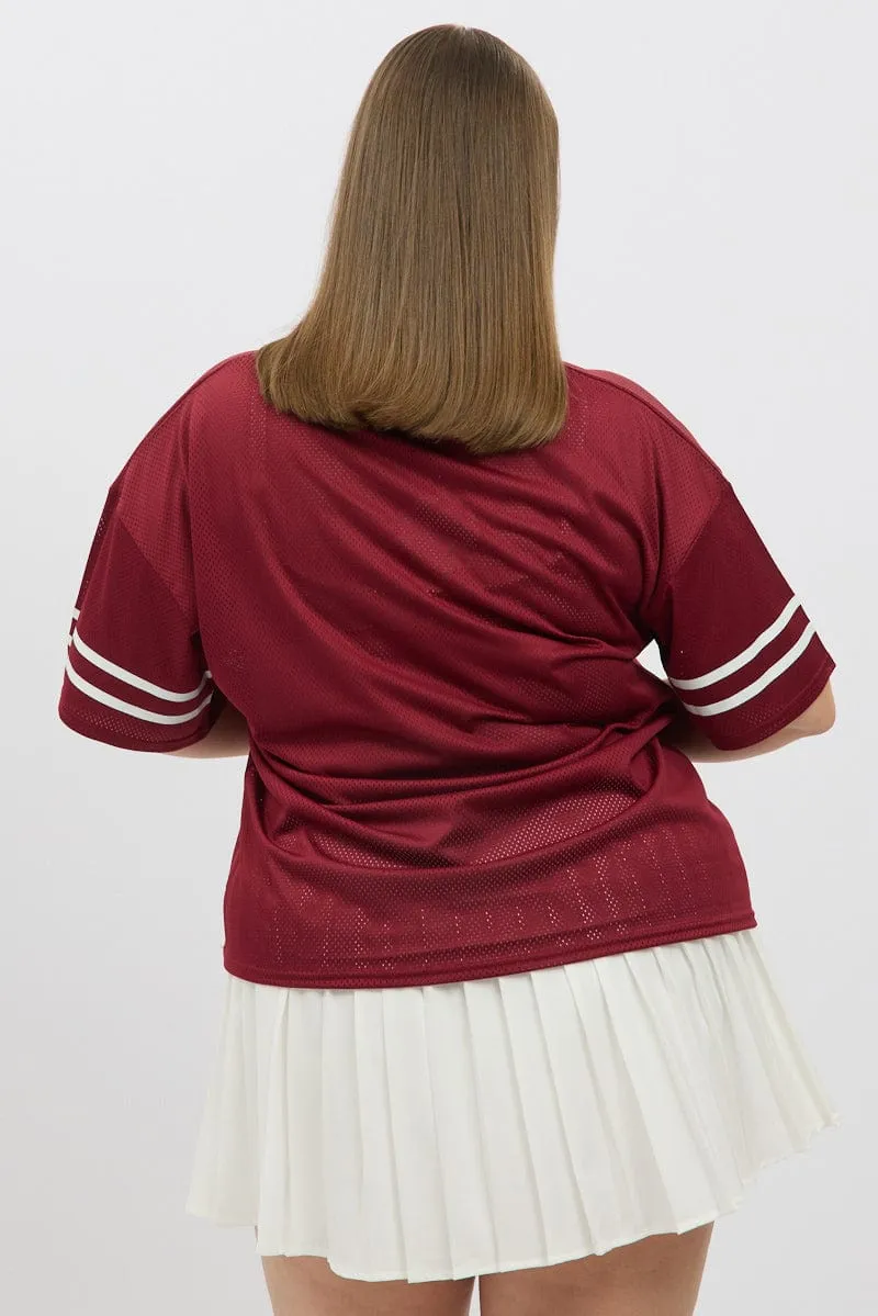 Red Graphic Tee Short Sleeve V Neck Flexible Shoulder Seams