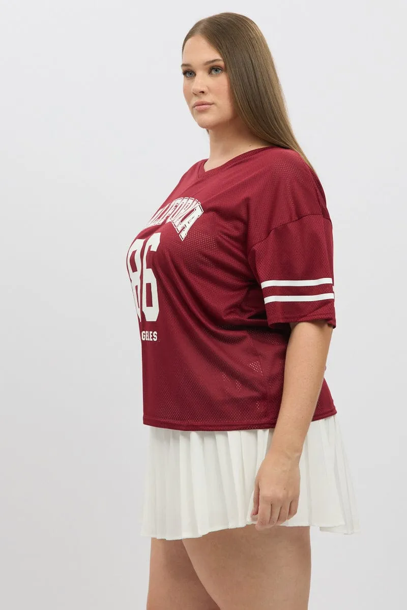 Red Graphic Tee Short Sleeve V Neck V neck elegance