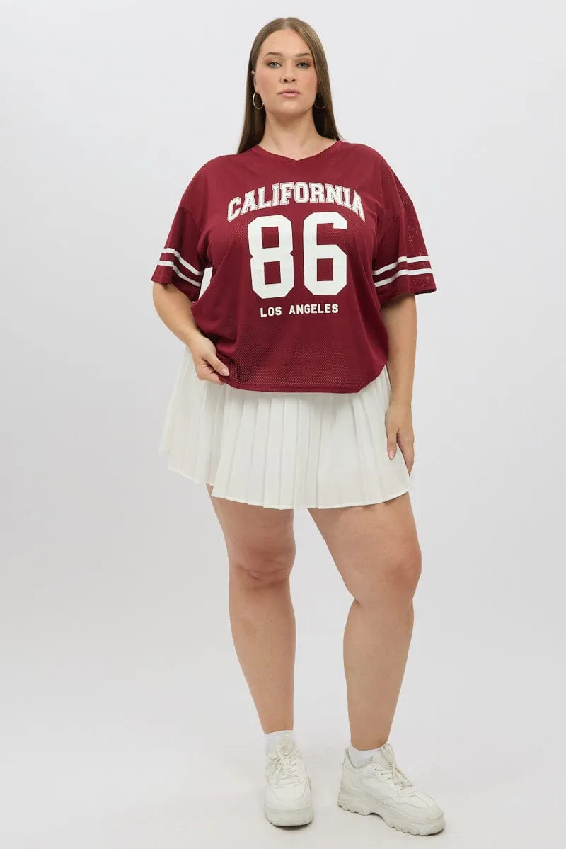 Perfect Layering Fresh Look Red Graphic Tee Short Sleeve V Neck