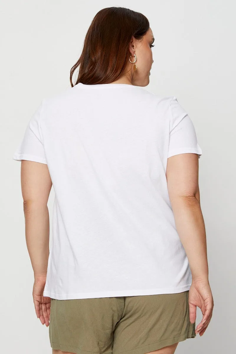 White Graphic T-shirt Crew Neck Short Sleeve Cotton Cool Fit