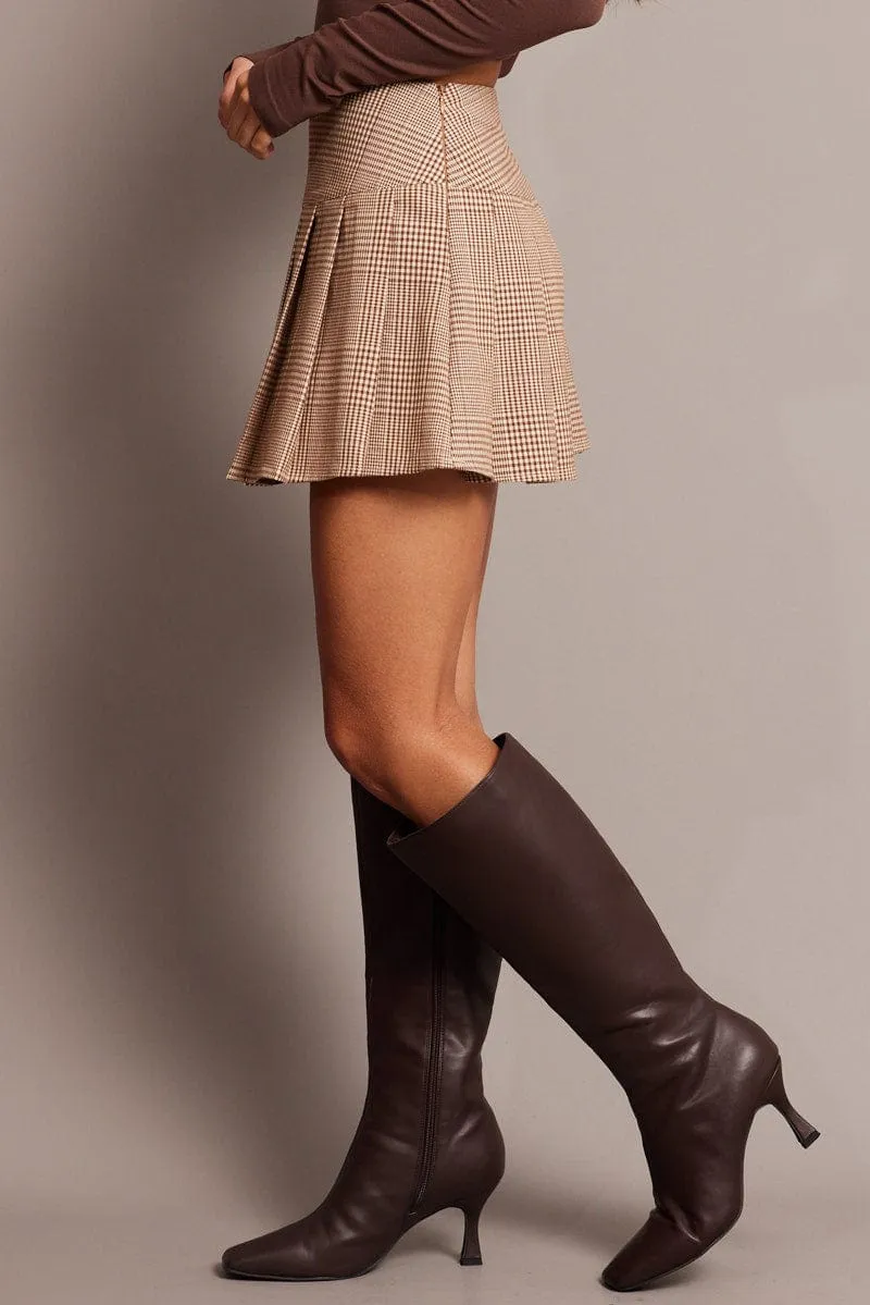 Odor Resistant Treatment Brown Check Tennis Skirt Mini