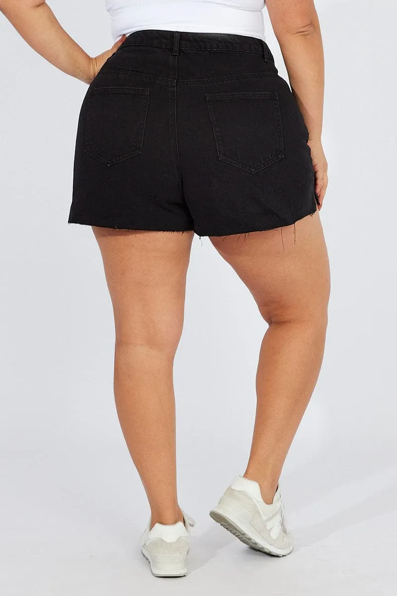 Black Relaxed Shorts Mid Rise Compact Packable Design Sun Protection Fabric