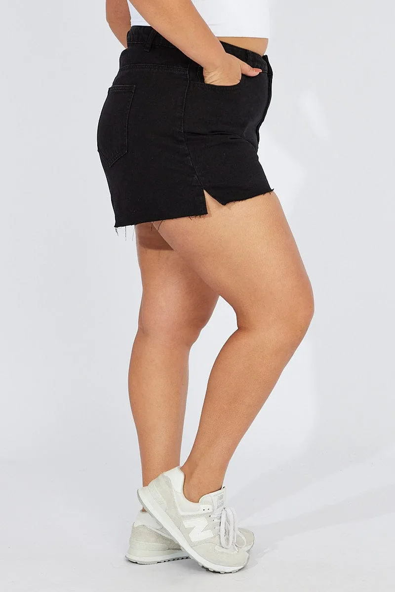 Black Relaxed Shorts Mid Rise Winter Wear Thick Glow