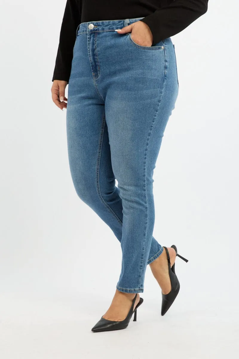 Denim Skinny Jeans High Rise Rugged Feel
