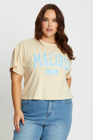 Comfort Design Odor Resistant Treatment Beige Short Sleeve Malibu Semi Crop Sand T-shirt