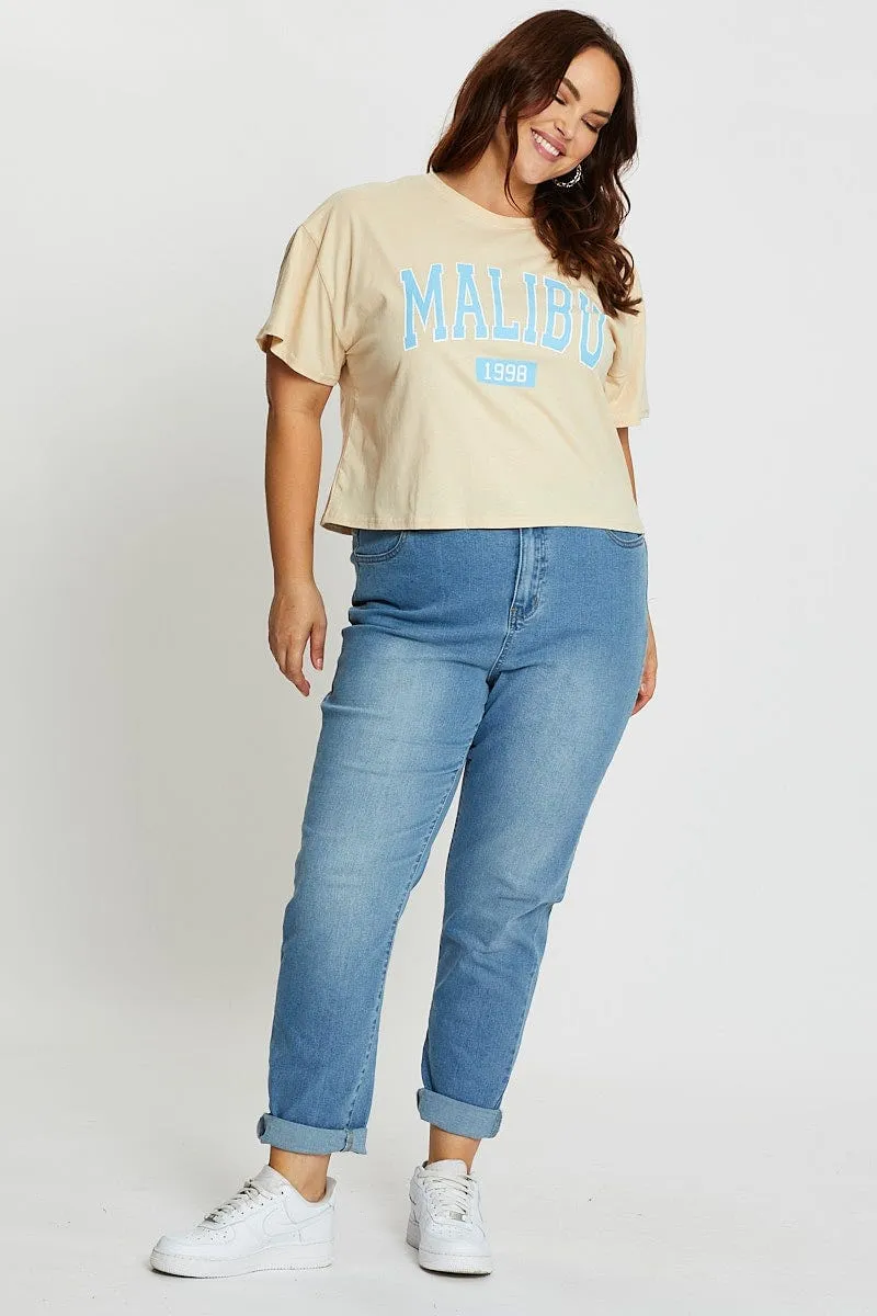 FlexibleCollarOptions Beige Short Sleeve Malibu Semi Crop Sand T-shirt