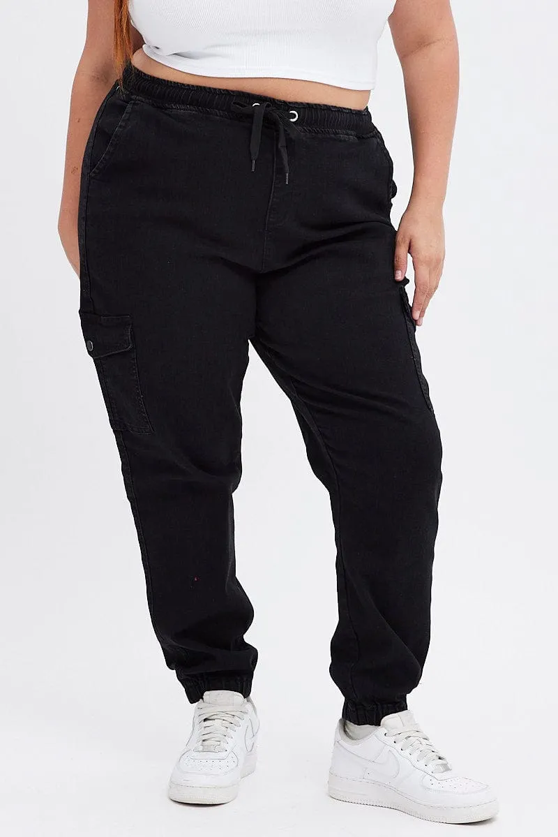 Day Out Style Fashion Uniform Black Cargo Denim Jeans High Rise