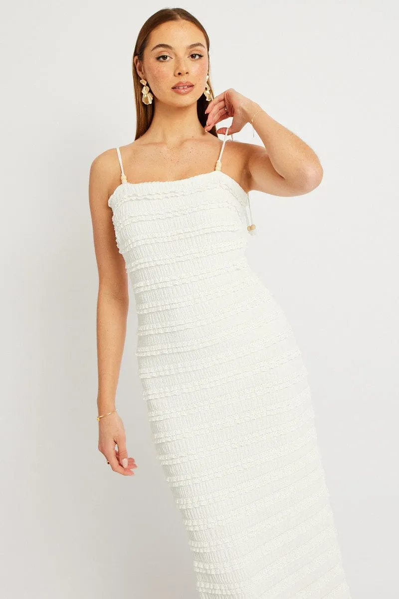 Story Mood White Bodycon Dress Textured Midi