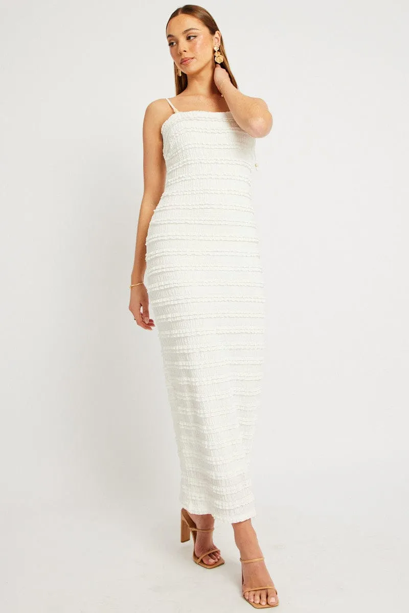 Easy Fashion White Bodycon Dress Textured Midi