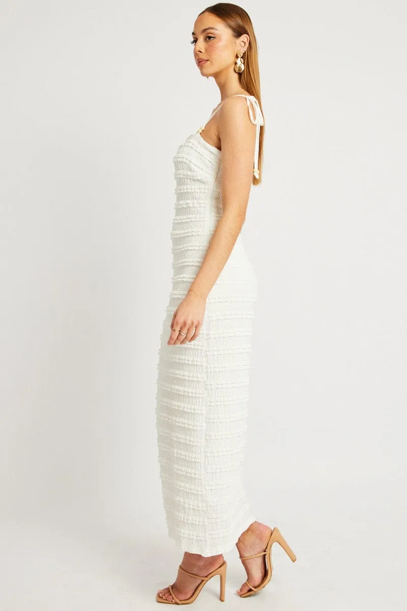 Soft Pants White Bodycon Dress Textured Midi