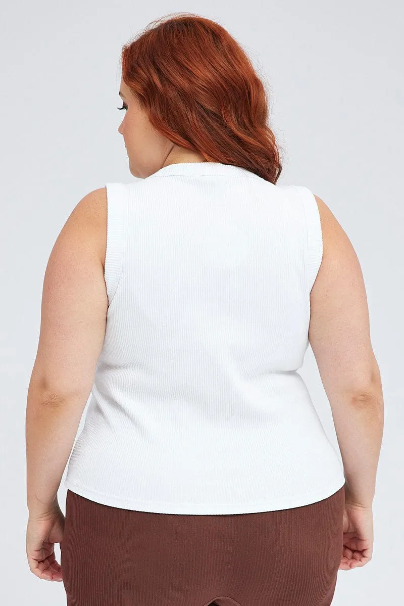 outdoor mode White Tank Top Sleeveless Crew Neck