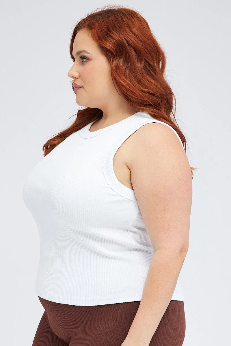 White Tank Top Sleeveless Crew Neck Trendy Sweatpants